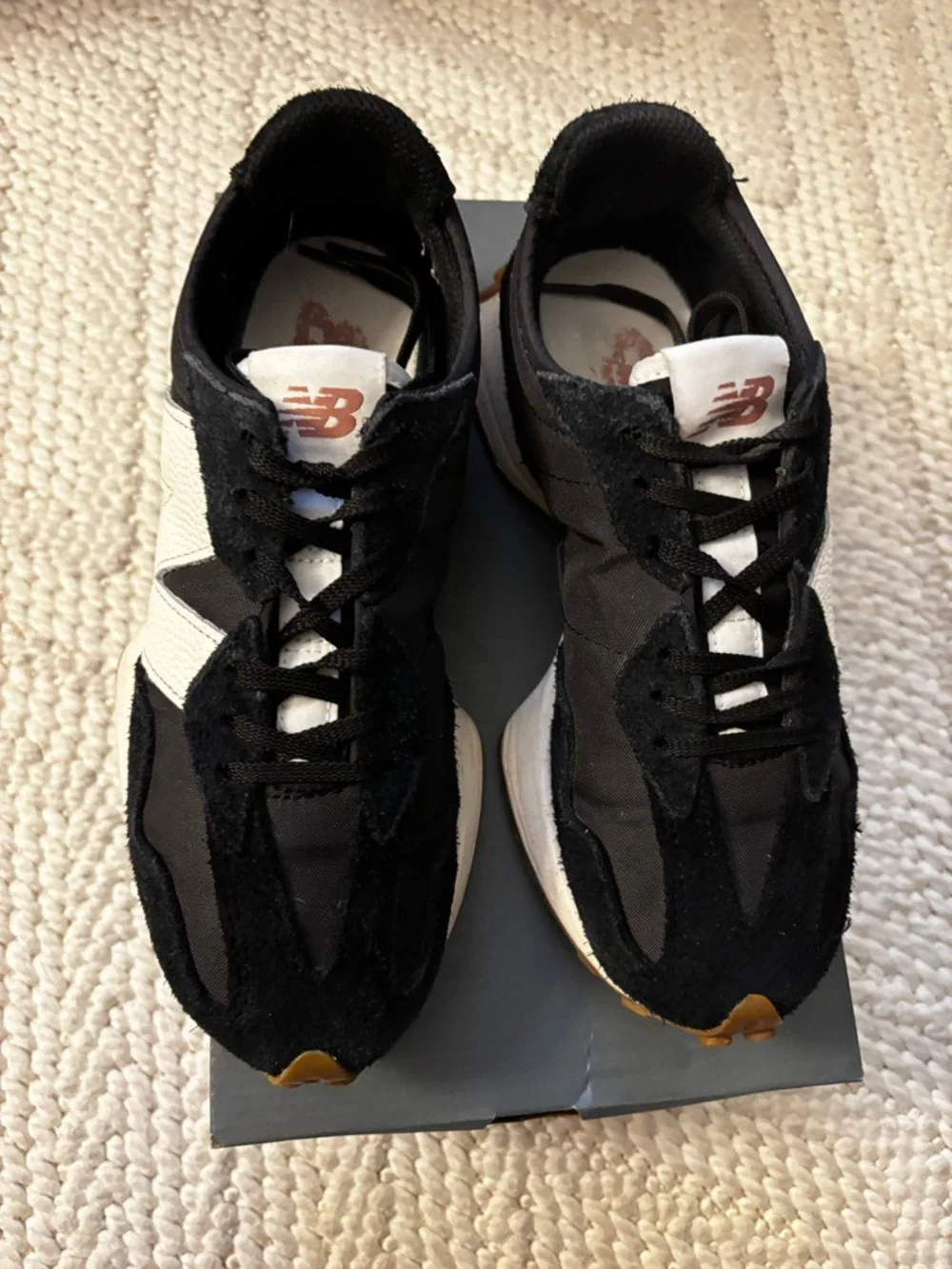 New Balance 327 Black, White & Gum Accent Running Sneakers - Picture 6 of 13